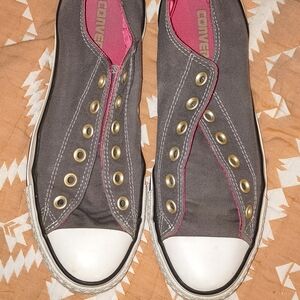 Converse Grey Canvas Slip-On Sneakers with Pink Liner